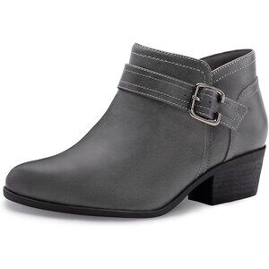 Women's Chunky Low Heel Ankle Boots Classic Pointed Toe Side Zipper Booties Grey